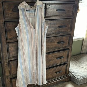 Striped button down midi dress